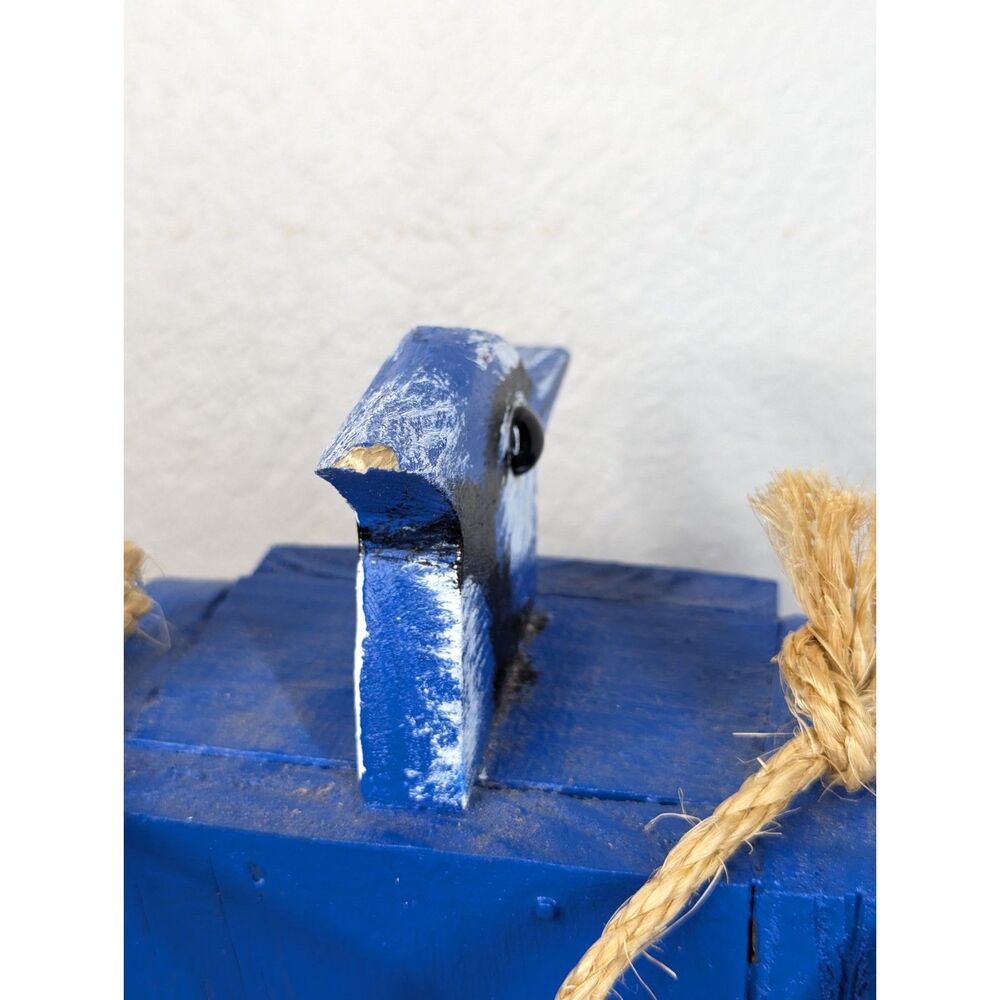 Handcrafted Blue Jay Birdhouse Wood with Rope Hanger Unique Nature - Picture 10 of 12